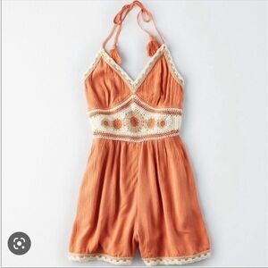 American Eagle Orange Crochet Trim romper One Piece boho chic Size S